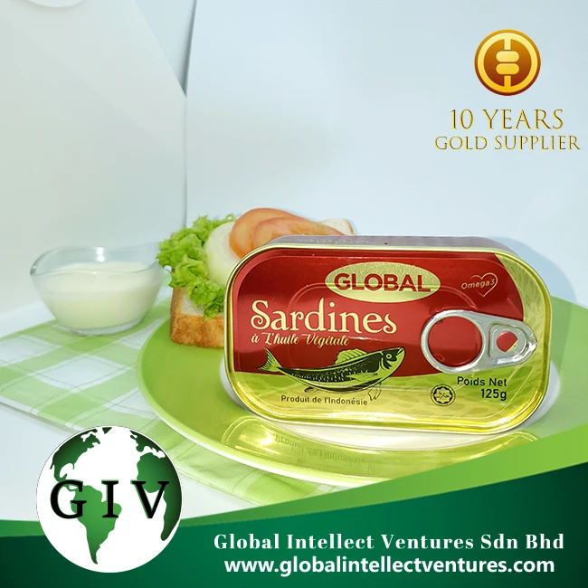 Global Canned Sardine Best Quality Moroccan Sardines,125g Sardine In