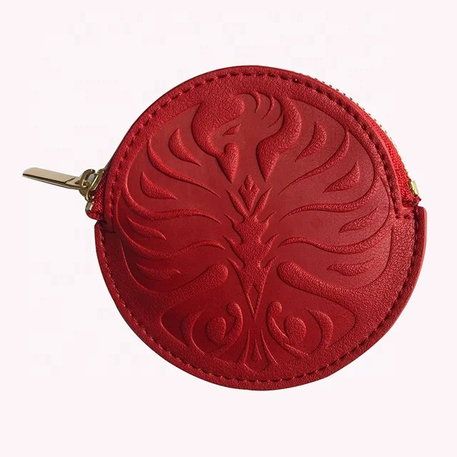 
Promotional high quality leather coin pouch with hot stamping and embossed pattern 