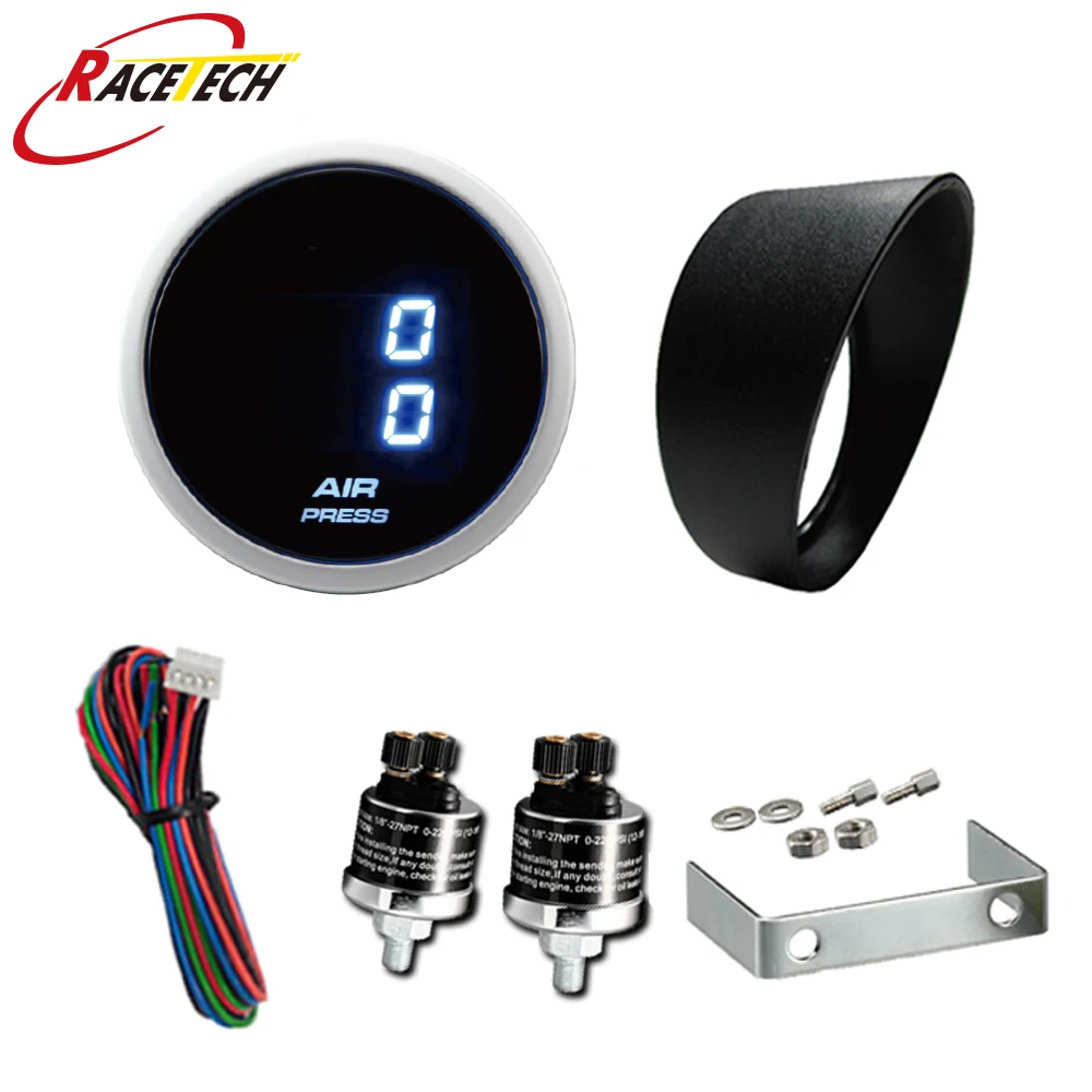 2 Inch Dual Display Air Suspension Gauge 0-220 PSI With Blue LED - Numerical Display (12/24V) - Includes Mounting Hardware