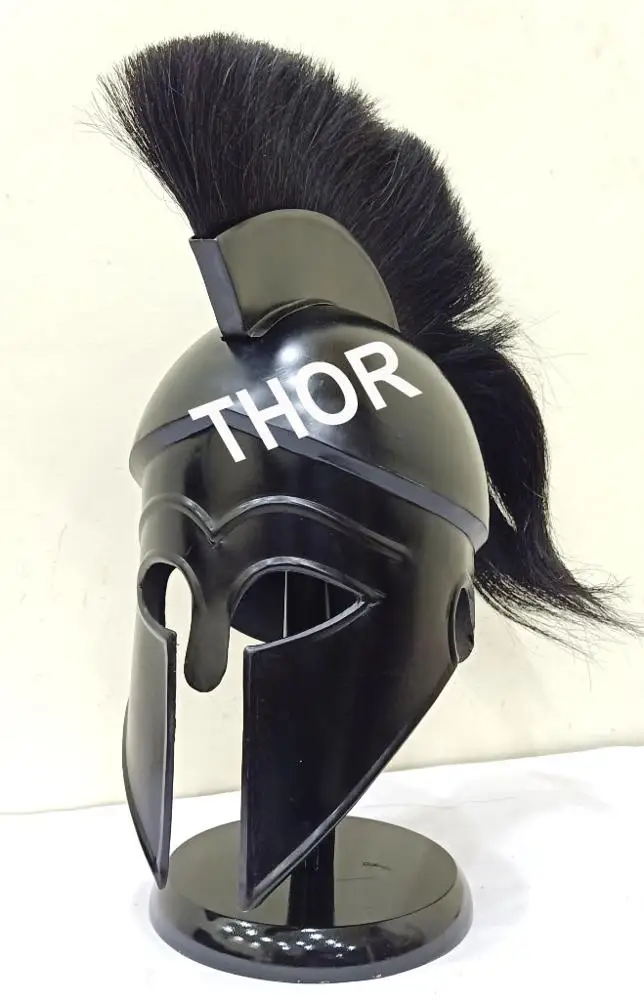 希腊科林斯头盔古老的中世纪盔甲骑士斯巴达头盔黑色羽毛