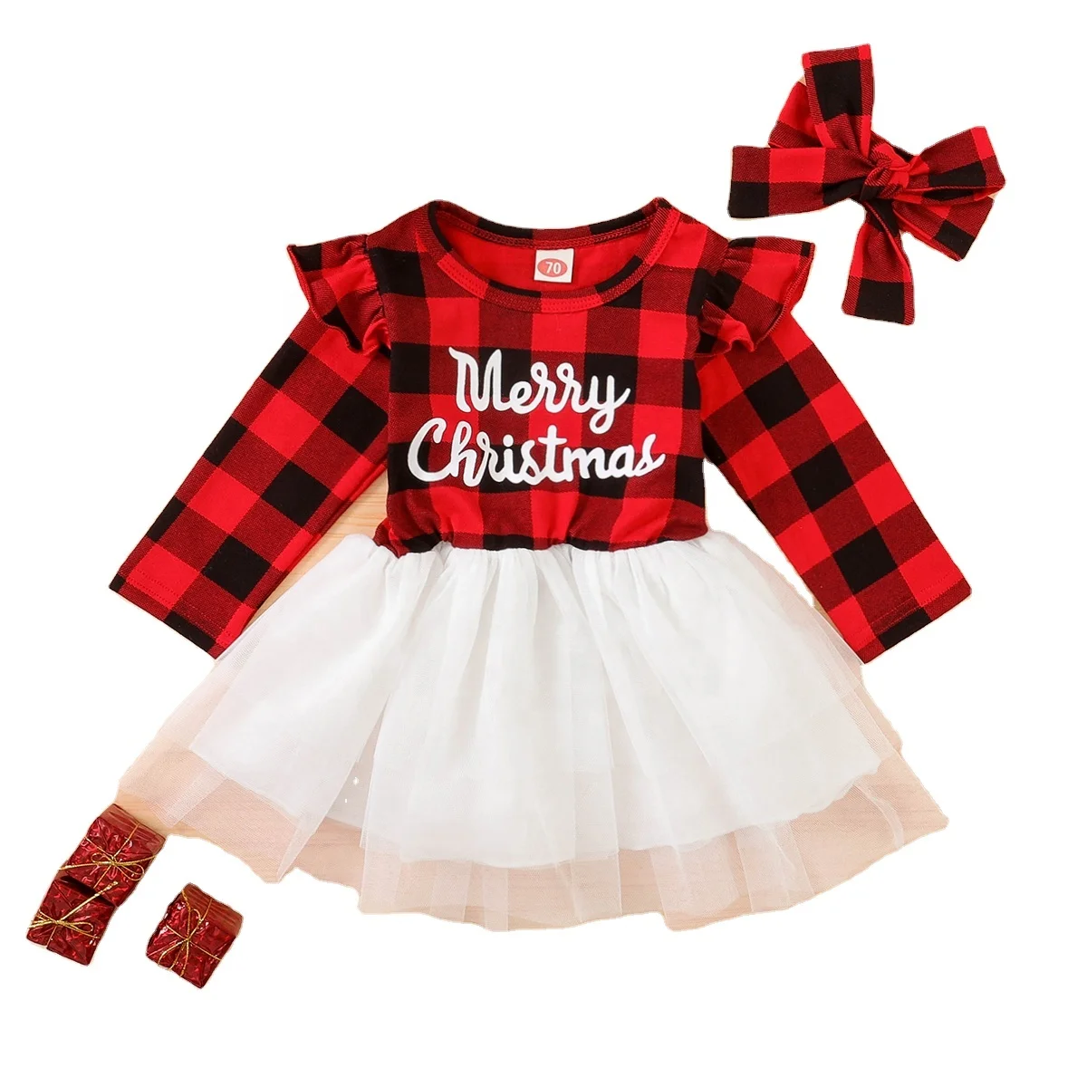 Оптовая продажа; Хлопковый Рождественский Повседневный Детский комплект для маленьких девочек; Рождественская одежда малышей; Платье