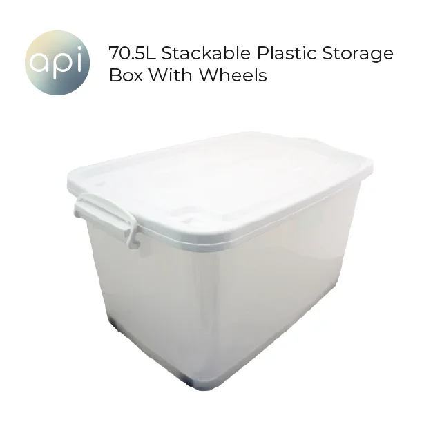 70.5l Stackable Pp Plastic Box With Wheels And Lids Size 63 X 43 X 36