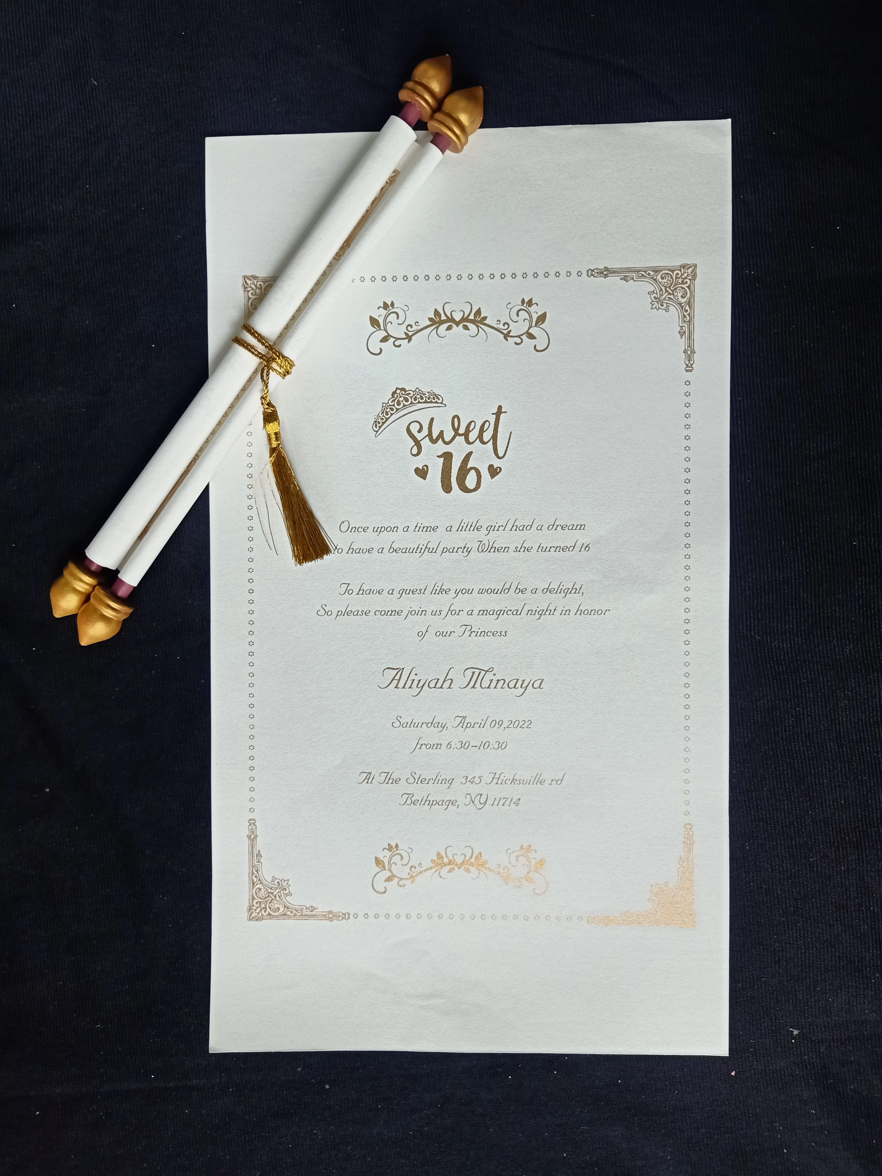 custom made sweet 16 scroll invitations