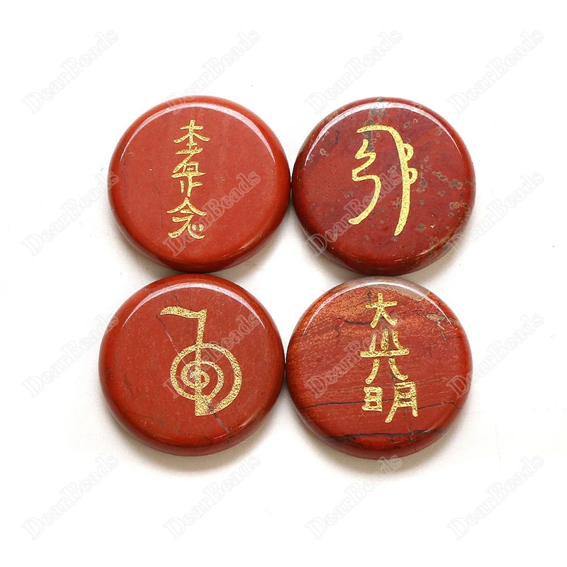Natural Engraved Flat Round Reiki Crystal Healing Stones