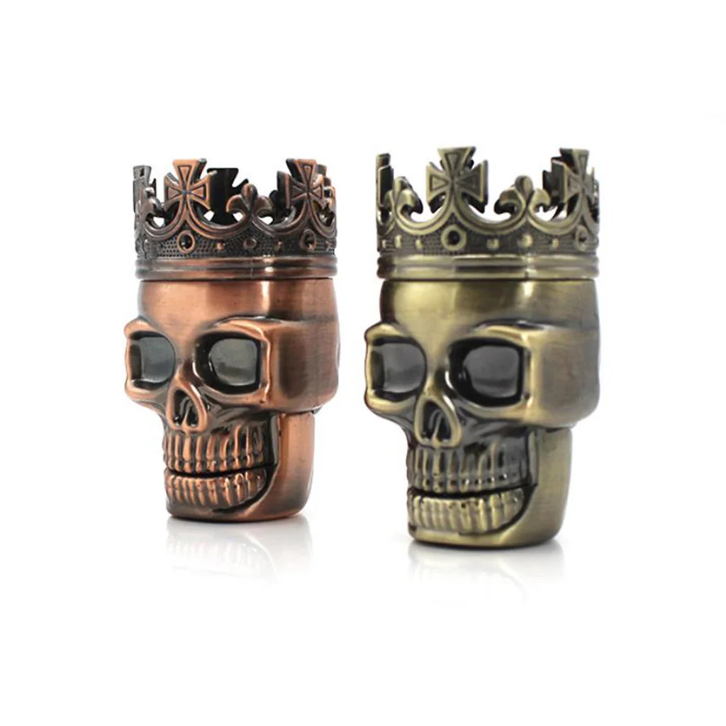 Wholesale Custom Cheap 3 Layer Metal Manual Hand Herb Tobacco Grinder Crown  King Skull for Smoking Accessories