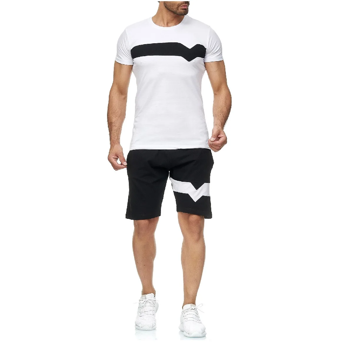 Men Short Sleeve Plain Tracksuit Set T Shirt Shorts Casual Sport Suit Activewear 