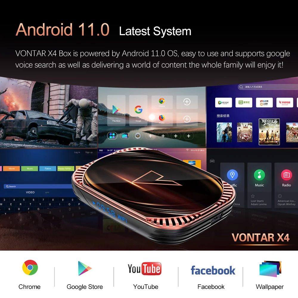 ▷Tv box VONTAR X4 con Android 11, Amlogic S905X4, 4GB, 128 GB, 32GB, 64GB,  Wifi, , BT, AV1,4K, 1000M