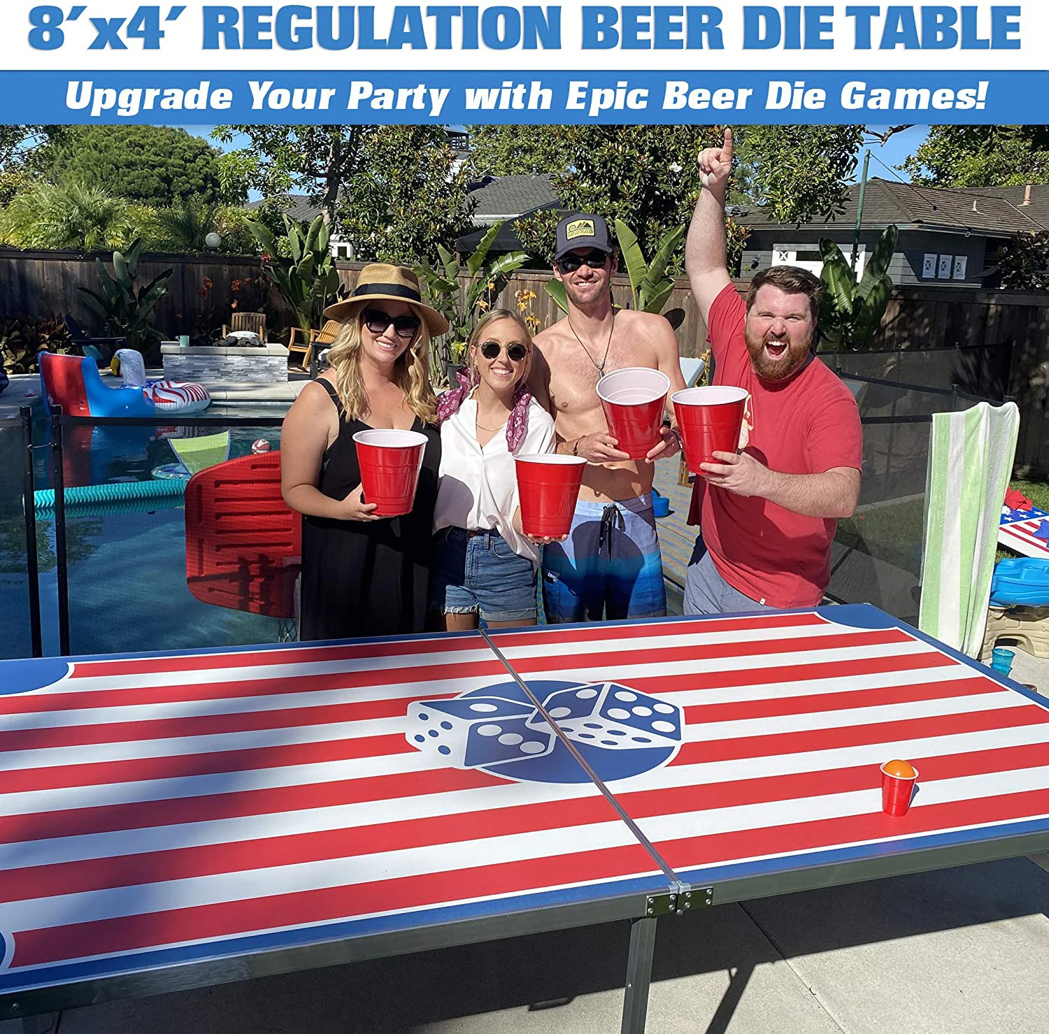 8 Foot Cool American Flag Beer Die Table Folding Aluminum Beer Pong