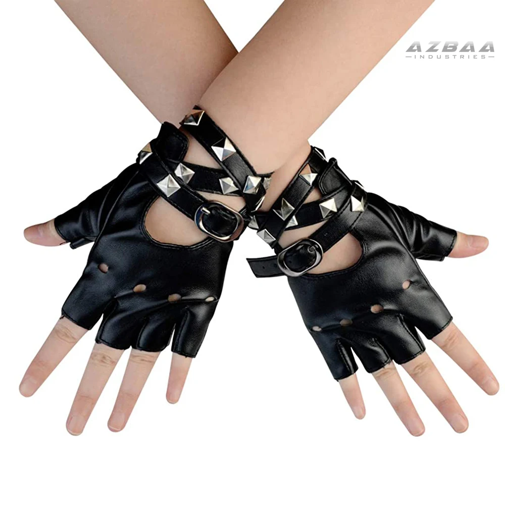 Женские Оригинальные кожаные перчатки с открытыми пальцами для выступлений