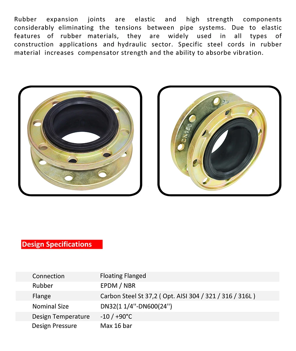 Rubber Expansion Joint Flanged Connector Coupling Pipeline Bellows