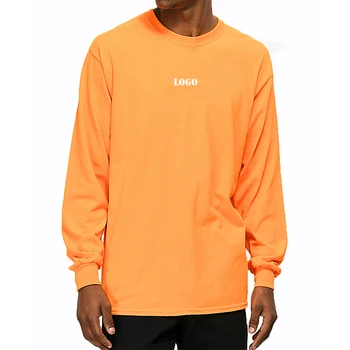 Custom logo front and back printing orange long sleeve t-shirt Pima cotton thick men streetwear t shirt