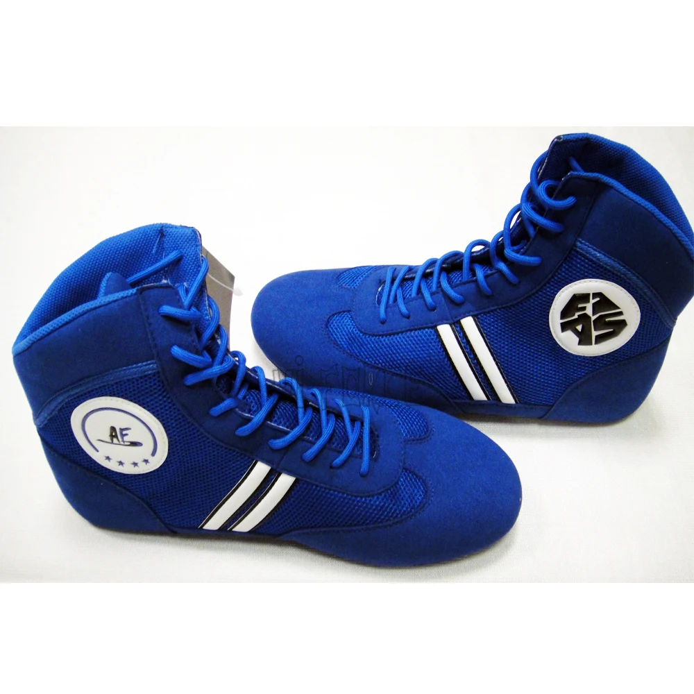 Chaussures De Sambo / Lutte REIJAX - Cuir Et Daim, Semelle Souple, Légères Et Protectrices - Taille 30 à 46 EU - Bleu