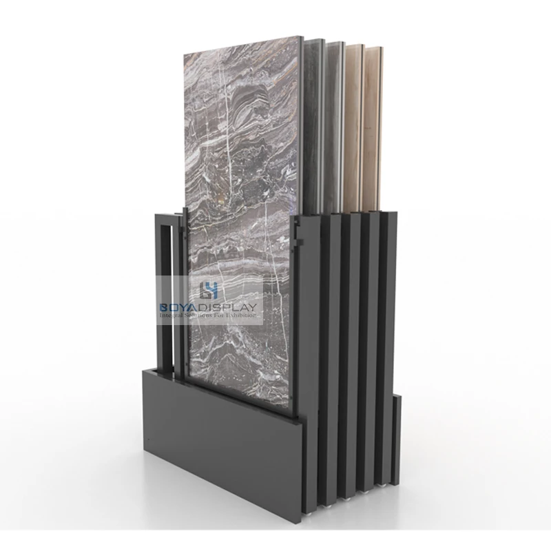 Latest Quartz Marble Stone Type Sliding Rotating Display Stand Flooring Panels Push Pull Ceramic Tile Display Rack Stand