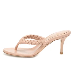 Large Size Ladies Braided Sandals 2020 Heeled Slides High Heel Woven Flip Flops