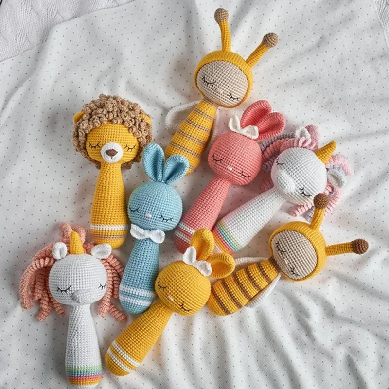 Handmade Giraffe Crochet Amigurumi Teether,Rattle,Pacifier Set Baby