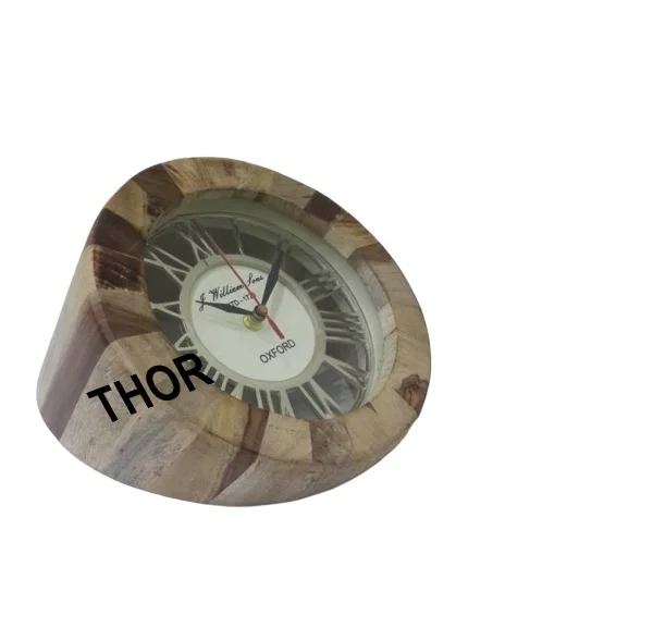 High Quality Natural Wooden Round Table Clock Handicraft Home Decor for Living & Bedroom Wall Metal Material