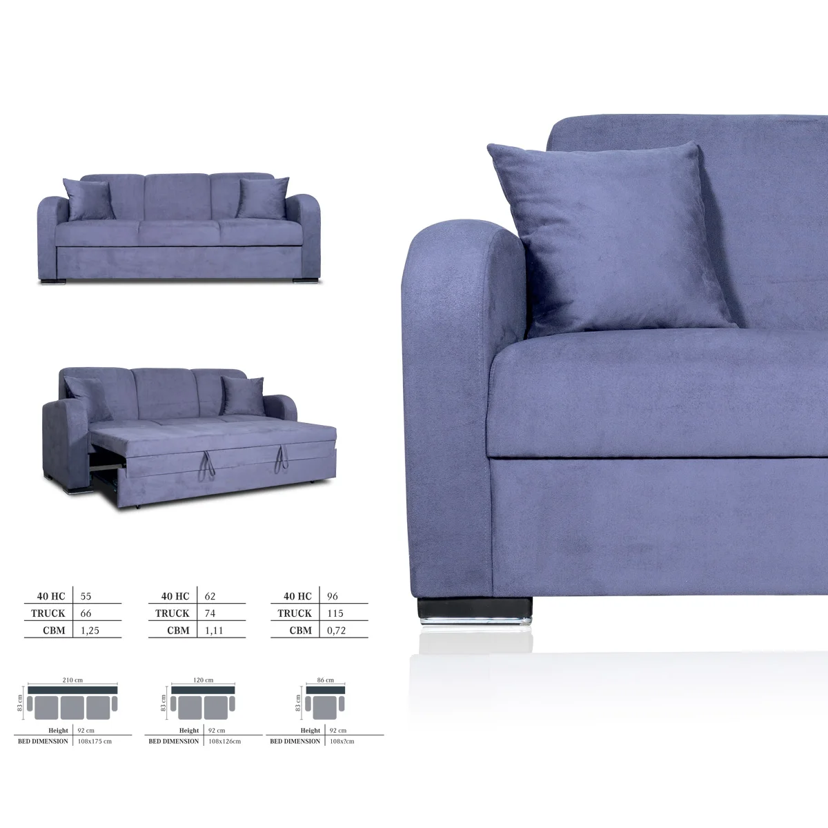 Futon Convertible Sofa Bed Living Room Home Hotel Project Furniture 3 2