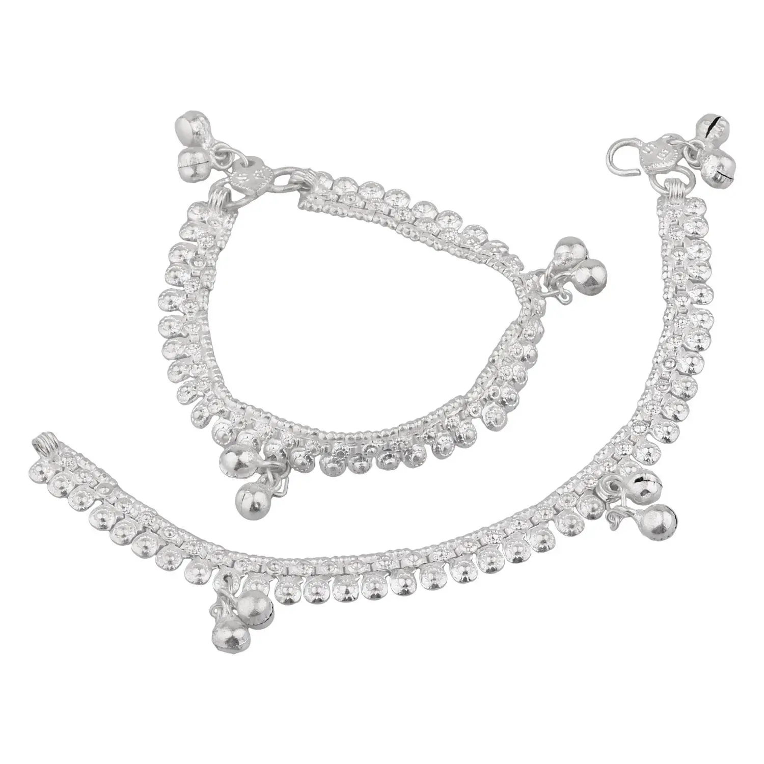 Efulgenz Indian Silver Tone Bell Charms Tassel Chain Anklet Set Bracelet Payal Foot Jewelry 