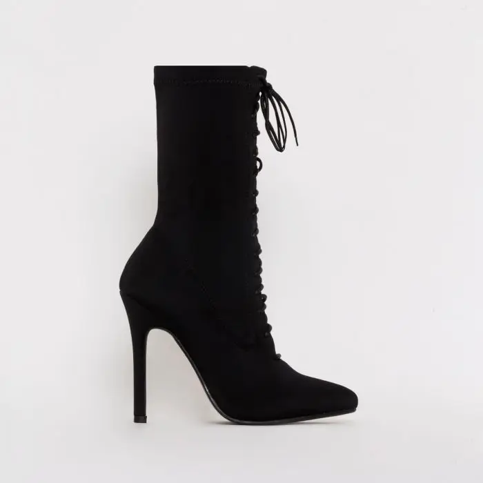 Botas De Invierno De Tacon Alto Para Mujer Zapatos De Vestir Elegante Negro  Rojo | eBay