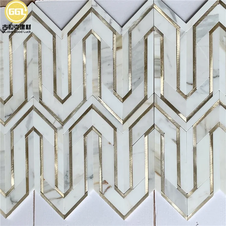 unique design calacatta gold marble mix aluminum tile mosaic for wall