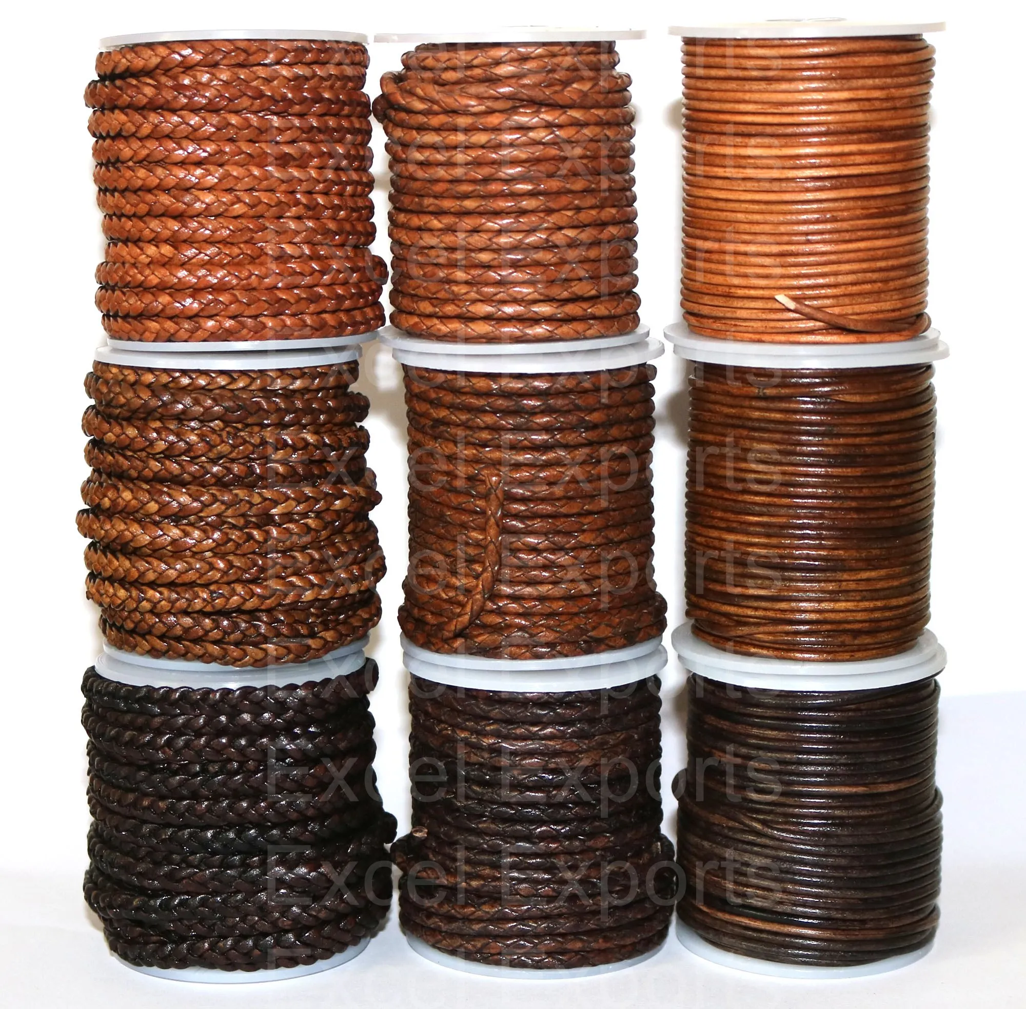 Braided Brown Round Leather Cord Multicolor Round Genuine Leather Cord