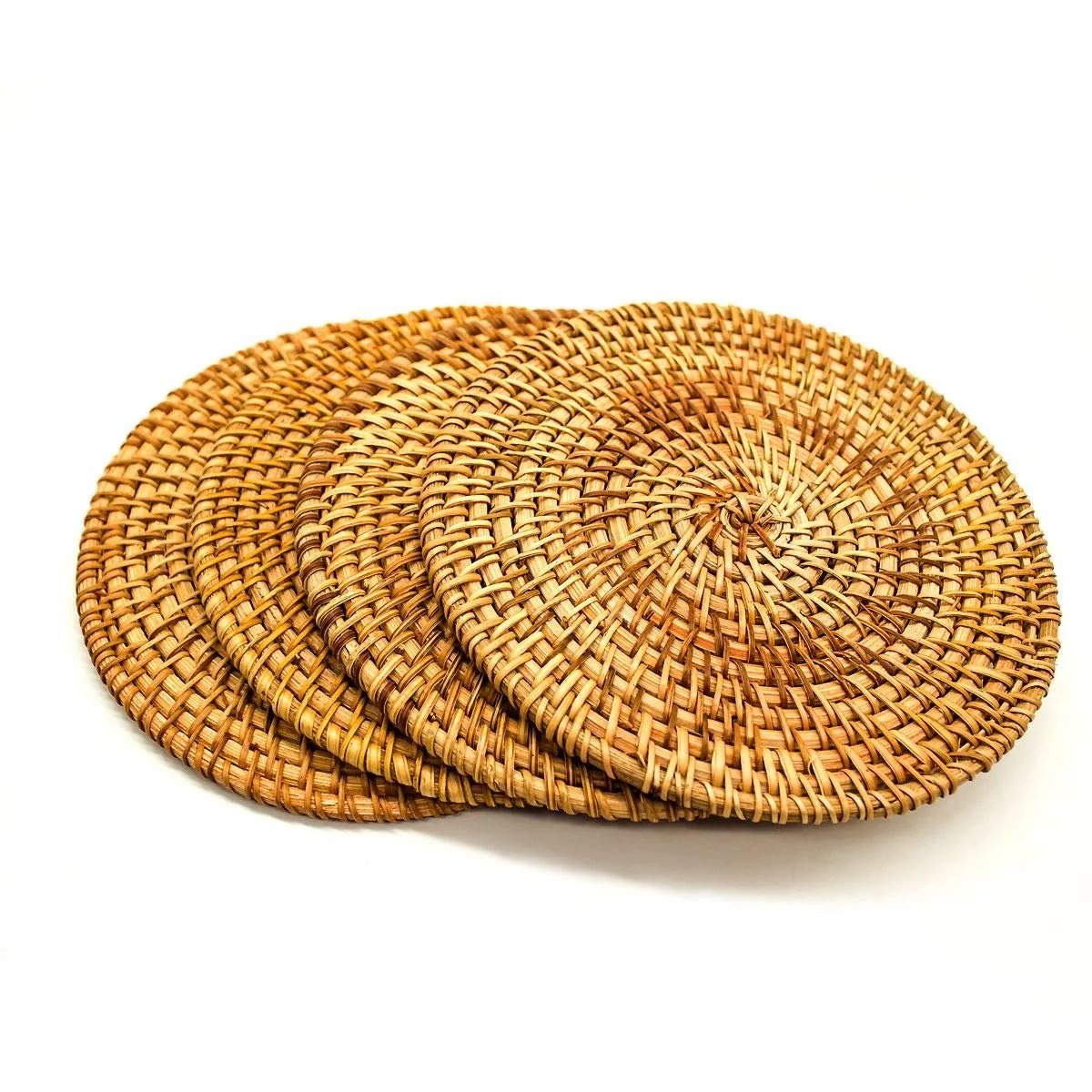 Trendy Round Rattan Set Of Placemats Coaster Natural Handicraft ...