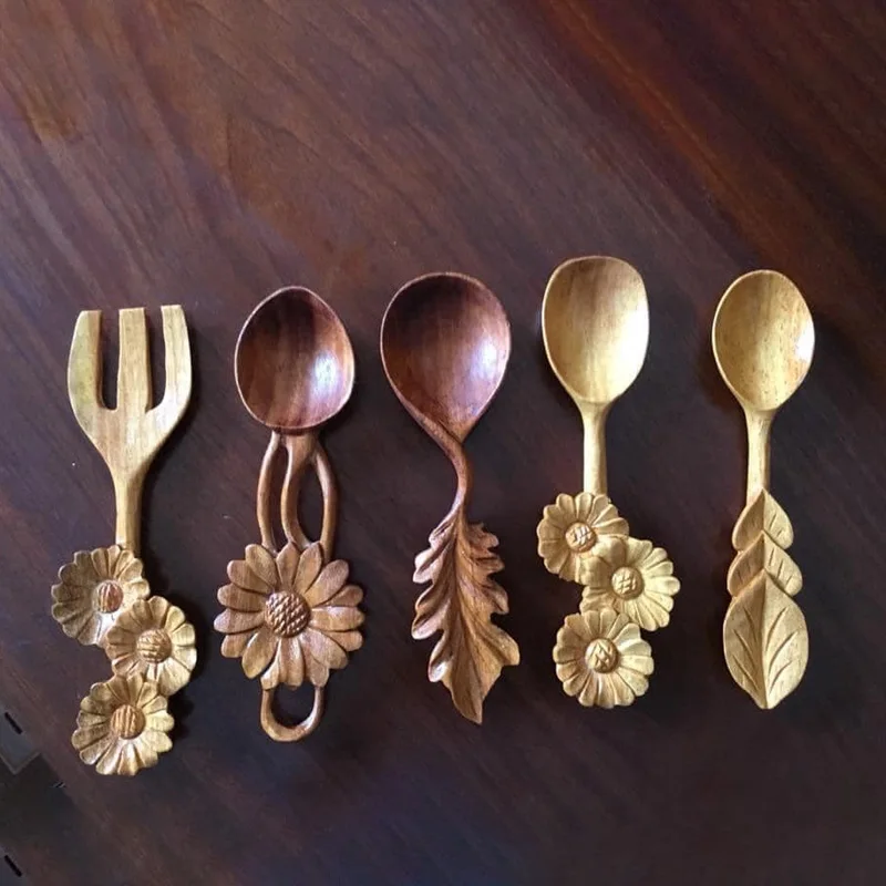 Organic Wooden Tea Spoon And Fork Hot Sale Set Cooking Utensil