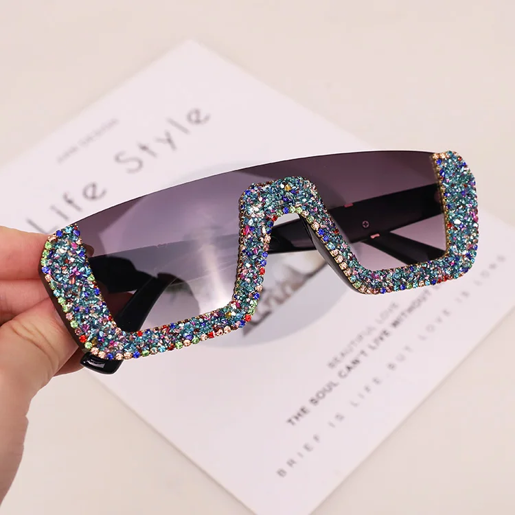 CHENGYU Kids Oversize Square Sunglasses, Bling Rhinestone Frame Sunglasses  