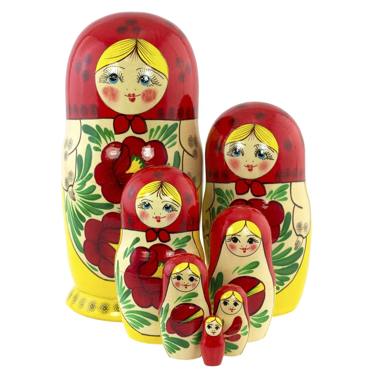 Azhna Muñeca de anidación de estilo clásico pintada a mano muñeca rusa de 4.1 pulgadas muñeca apilable de madera amarillo 