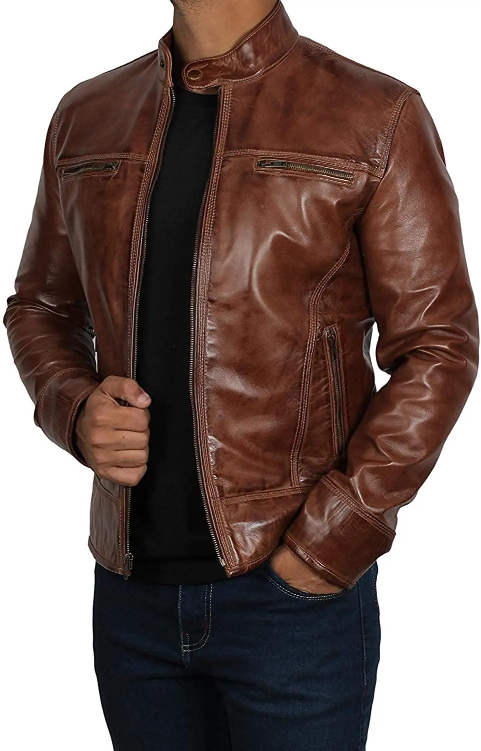 2021 Top Quality Mens Leather Jacket - Brown Real Lambskin Leather ...
