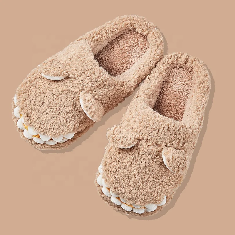 Домашние тапочки с мультипликационным динозавром, Детские Зимние теплые плюшевые хлопковые тапочки