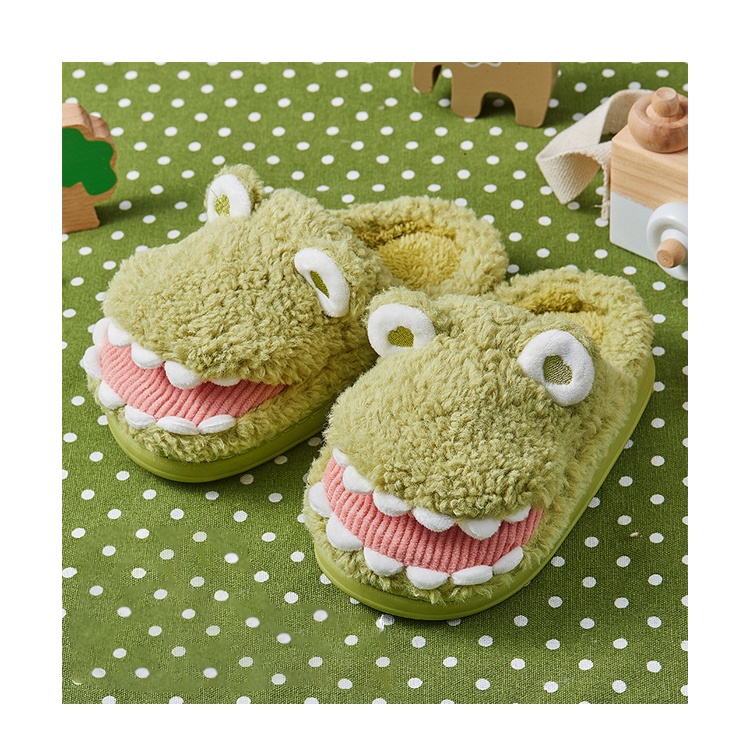 Домашние тапочки с мультипликационным динозавром, Детские Зимние теплые плюшевые хлопковые тапочки