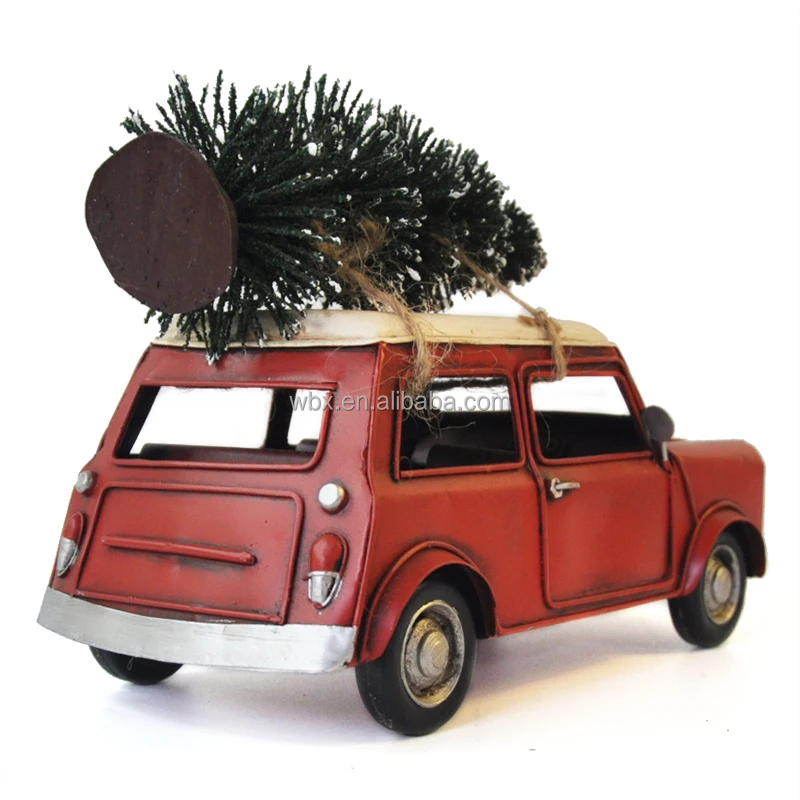 复古圣诞装饰车金属模型手工制作经典圣诞树在顶级汽车玩具小孩女孩