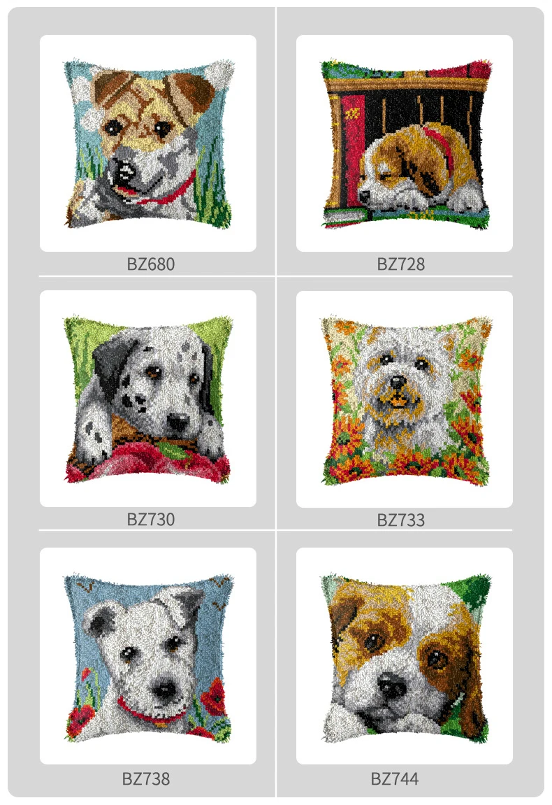 Latch Hook Cross Stitch Cushion Cover BULLDOG Pillow Case Acrylic Yarn DIY Cross-Stitch Kits Pre-Printed Cushion Dog Pillows ani