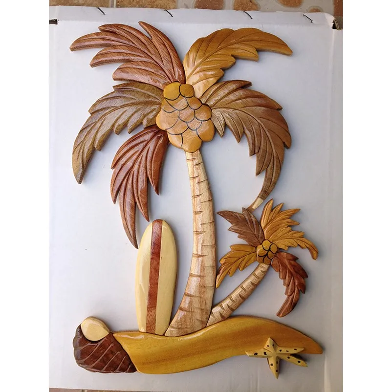 Decorative Wooden Wall Plaque Intarsia Vietnamese Handmade Wood Art