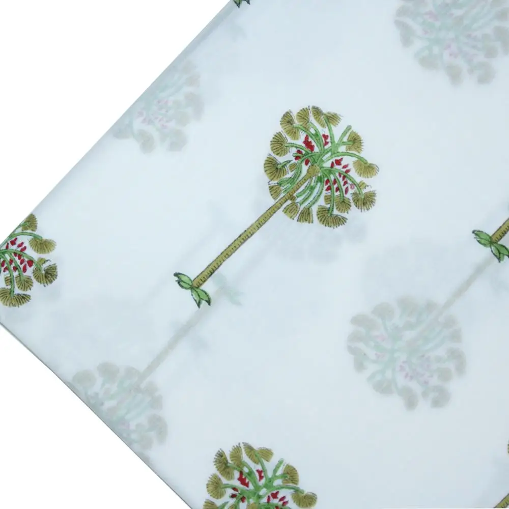 
 Мягкая хлопчатобумажная ткань для платья, натуральная окрашенная вручную ткань с принтом зеленой пальмы  