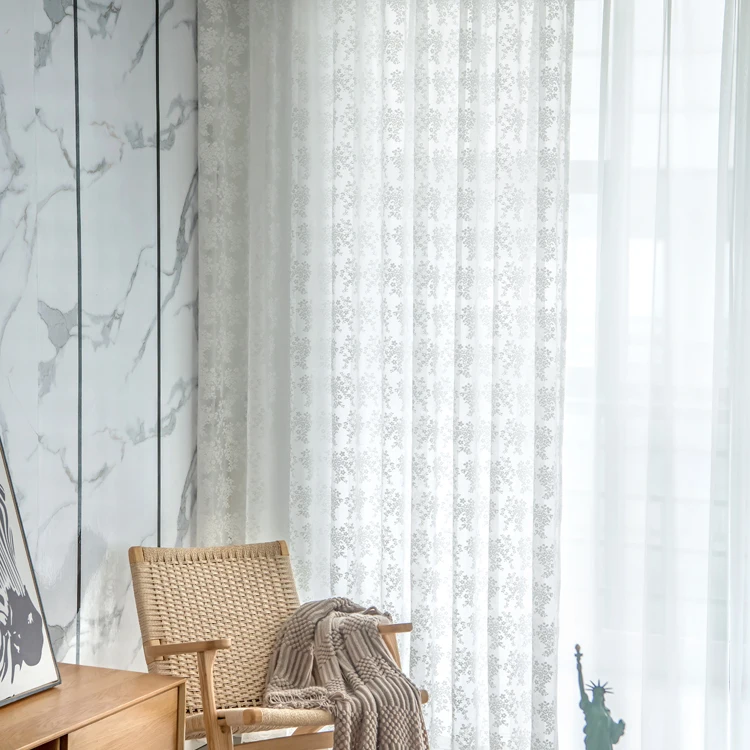 Royal Single cortina lino Jacquard Panel Drapes Luxury sheer curtain window embroidery voile curtain
