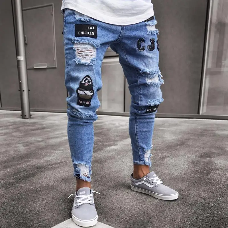 Pantalones Vaqueros Ajustados Con Insignia Para Hombre,Jeans De Motorista  Con Agujero En La Rodilla,A La Moda,Para Europa Y Estados Unidos,Precio  Bajo,Barato - Buy Comprar Barato Hombres Denim Jeans Lápiz,Denim  Pantsmotorcycles Arrugas Bermudas