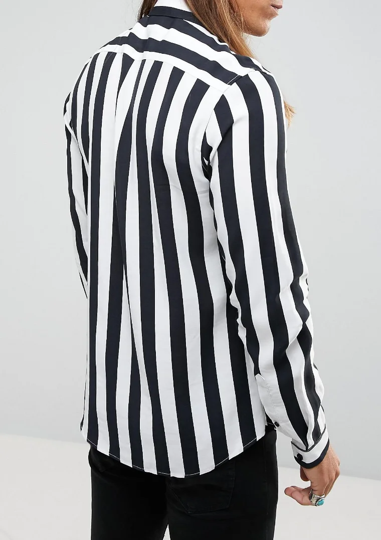 black and white striped dress shirt