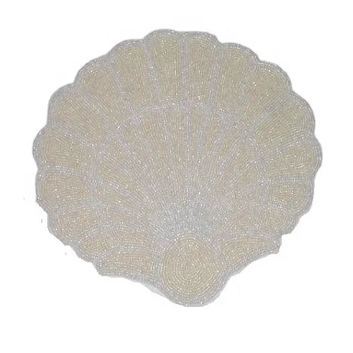 White Glass Beaded Tea Coaster Best Quality Shell Shape Mat Placement Available in Different Patterns Home Kitchen Decor