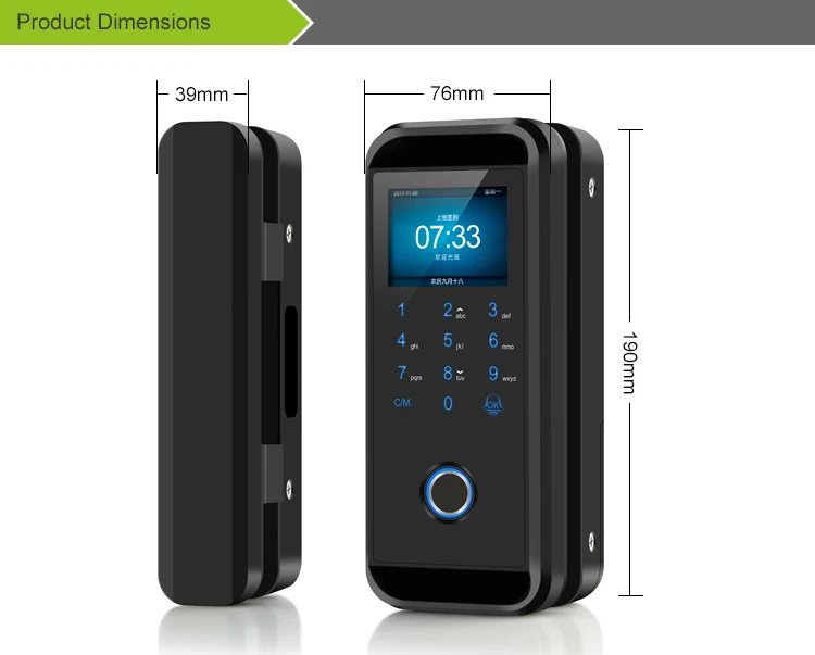 Frameless Glass Door Biometric Fingerprint Smart RFID Card Password Home Office Remote Control Electronic Lock