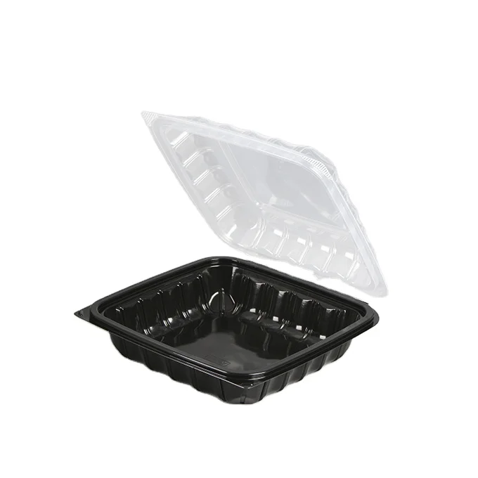 PP Two Color Black Bottom Hinged Clear Top Togo 9.23x9.23 Roast Chicken 1 Compartment Food Packaging Container Takeout Boxes