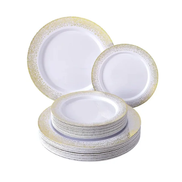 white and gold dishes