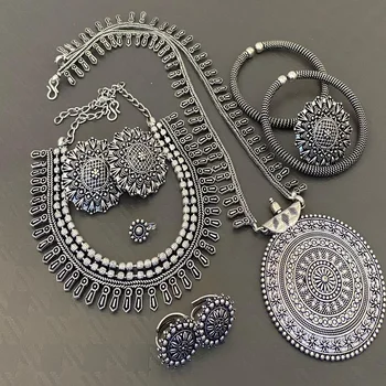 Fancy And New Fashion Indian Rajvadi oxi jewellery With choker , stud , ring , nosepin , earring , and 2 pc kada in M creation