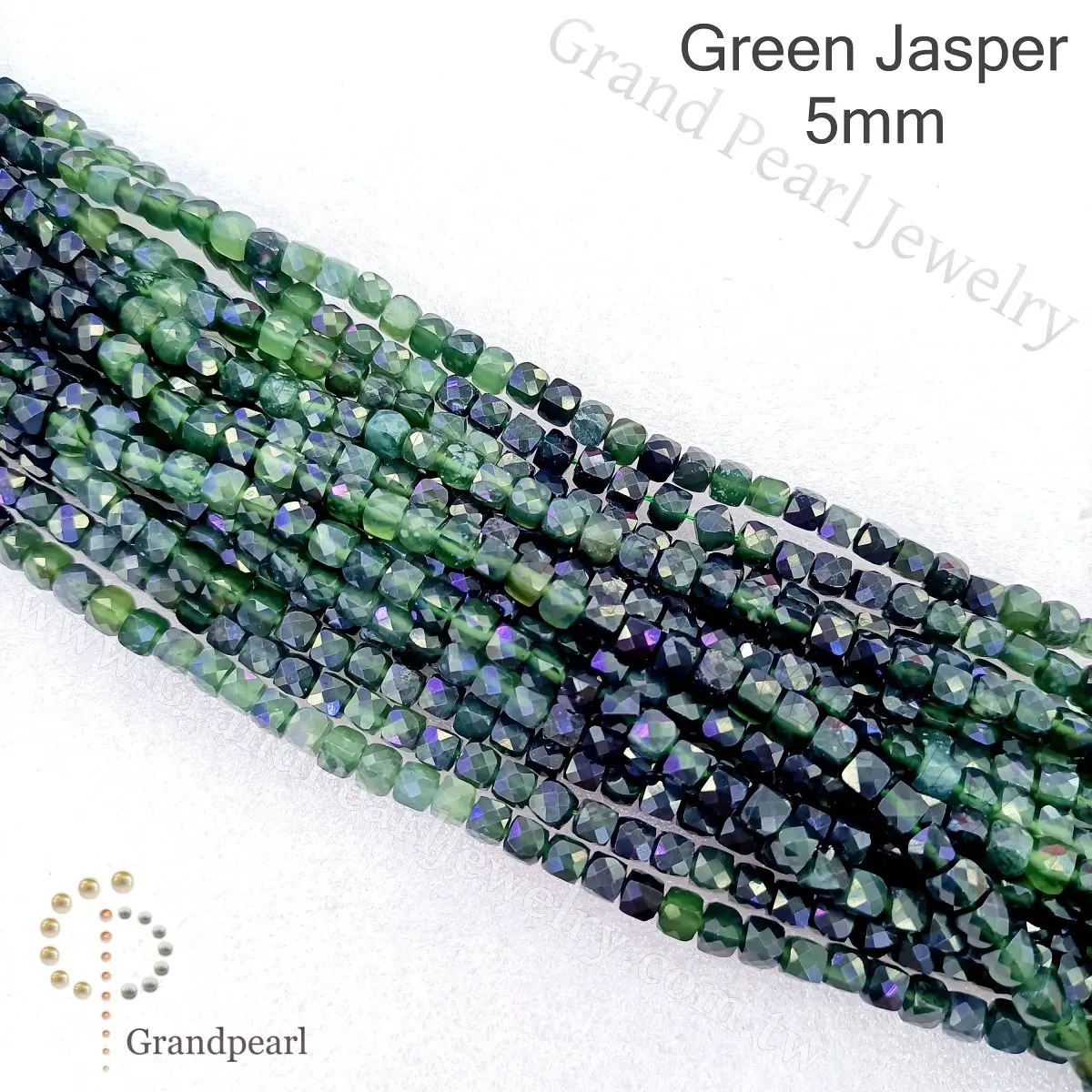 faceted gemstone - cube beads _ green jasper - 5mm - buy natural