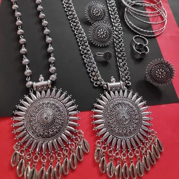 Fancy And New Fashion Indian Rajvadi oxi jewelry With 2 long set,ring , nose pin , earring , and 10 pc kada in M creation