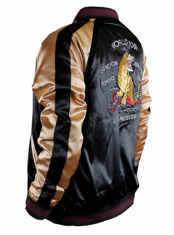 Men's Top Quality Brand Style Satin Tiger embroidery Bomber Jacket