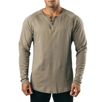 Wholesale cheap men's blank henley 3 button long sleeve raglan t shirt