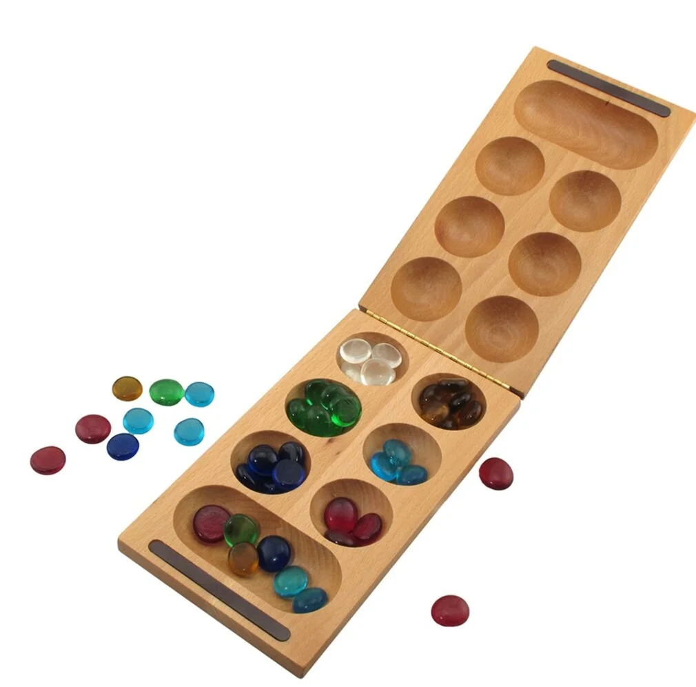 WE Games Folding Mancala - Solid Wood Board & Glass Stones, 1 unit