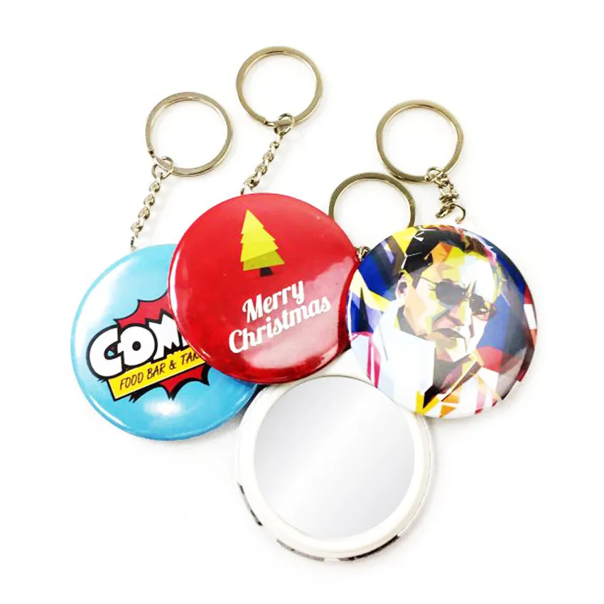 Wholesale Keychain mirror button tin badge/58mm round key chain with mirror/blanks  for lapel pins From m.